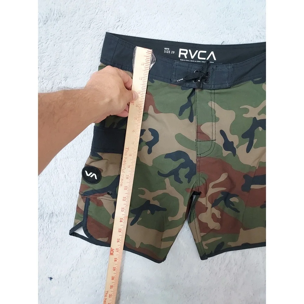 Rvca Board Shorts Boys Size 29 Camo Camouflage Swim Trunks Green Sufing Beach